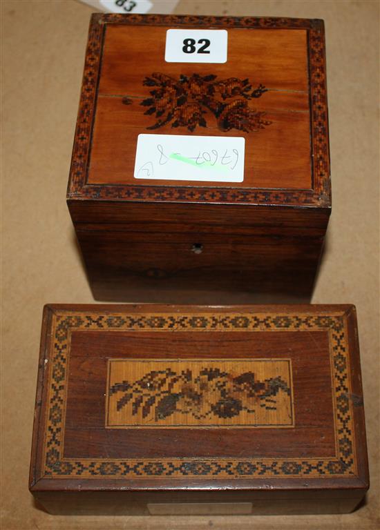 Rosewood tea caddy and a T/Ware manufacturing box